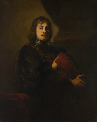 Portré egy férfi mellvérttel és tollas kalappal. alkotó: Style of Rembrandt