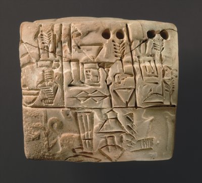 Az ékírásos tábla az árpa elterjedésének leírását mutatja, Kr.e. 3000 körül (agyag) alkotó: Sumerian
