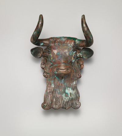 Bikafejdísz lírához, Kr.e. 2600–2350 (bronz, kagylóval és lapis lazulival kirakott) alkotó: Sumerian Sumerian