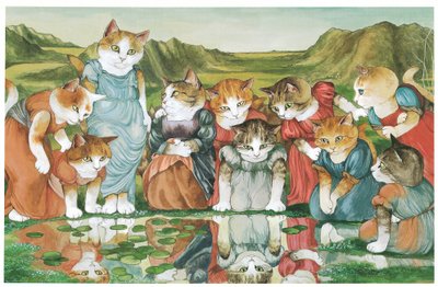 Illusztráció a Pre-Raffaelite Cats (kiadó 1999) című kötetből alkotó: Susan Herbert