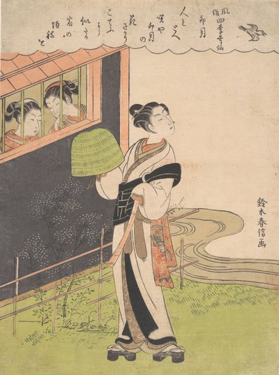 Egy fuvolajátékos szerzetes Komuso, A negyedik hónap Uzuki, a Fashionable P... sorozatból, kb. 1768. alkotó: Suzuki Harunobu