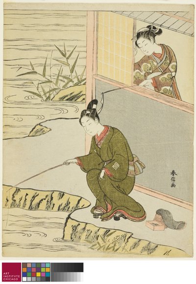 Beauty Teasing egy fiatal férfi horgászata, c. 1768 alkotó: Suzuki Harunobu