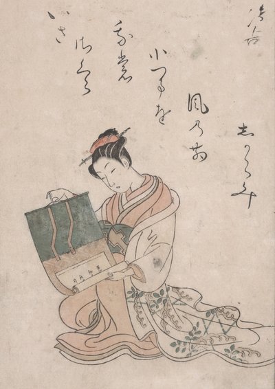 Beauty Unrolling Scroll, 1770 körül (színes fametszet japán papírra) alkotó: Suzuki Harunobu