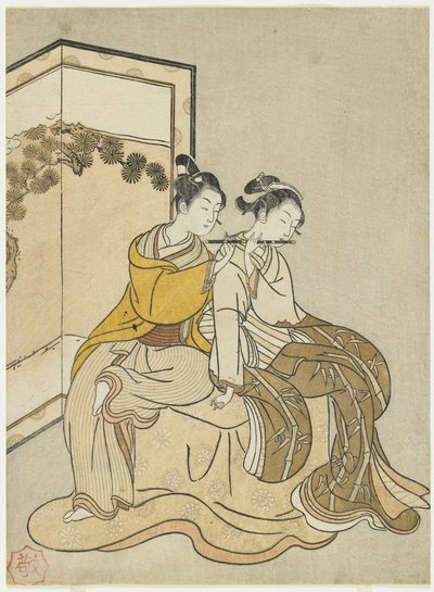 Meiwa 2 naptárnyomat és Hszuanzong császár és Jang Guifei mitátája, 1765 alkotó: Suzuki Harunobu