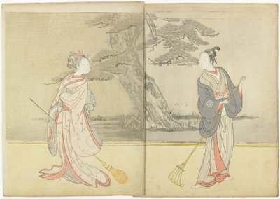 A Meiwa 2 naptárnyomtatása és a No_ Play Takasago mitate, 1765 alkotó: Suzuki Harunobu