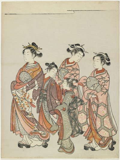 udvarhölgy kísérőkkel a felvonuláson, 1766 után alkotó: Suzuki Harunobu