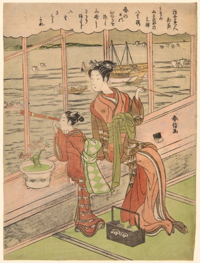 Duplavirágú cseresznye: A Minami Yamasakiya Motoura (Minami Yamasakiya uchi Motoura, Yaezakura), a "A lebegő világ szépségei a virágokhoz képest (Ukiyo bijin hana ni yosu)" sorozatból alkotó: Suzuki Harunobu