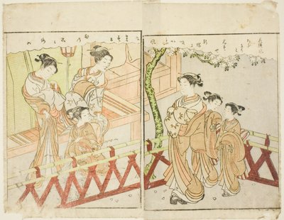 Kétoldalas illusztráció a kötetből. A tavaszi brokátok képkönyve (Ehon haru no nishiki) 2. része alkotó: Suzuki Harunobu