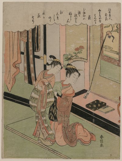 Hatsuito of the Yamashiroya Bokorlóhere hasonlított a Lebegő világ szépségei a virágokhoz képest című sorozatból alkotó: Suzuki Harunobu