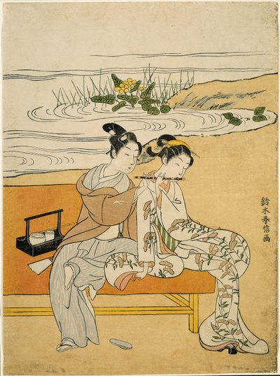 Ugyanazon fuvolát játszó szerelmesek (Xuanzong és Yang Guifei paródiája), 1767 körül (színes fametszet; csubán) alkotó: Suzuki Harunobu