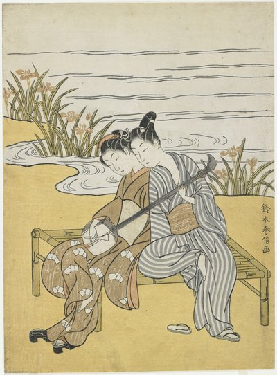 Ugyanazon a shamisenen játszó szerelmesek, mint Xuanzong császár és Yang Guifei mitátéja, 1767 körüli. alkotó: Suzuki Harunobu