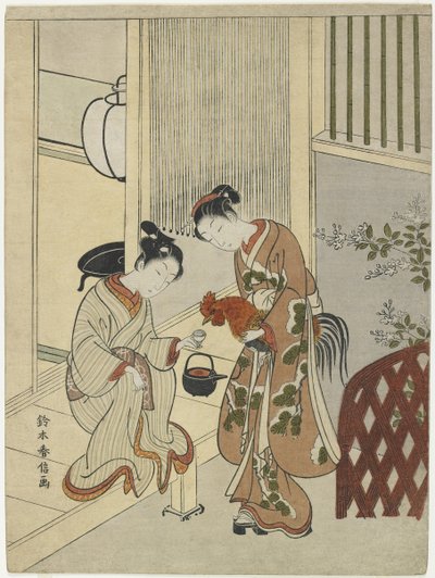 Szerelmesek, akik kakast húznak szakéval, c. 1767 alkotó: Suzuki Harunobu