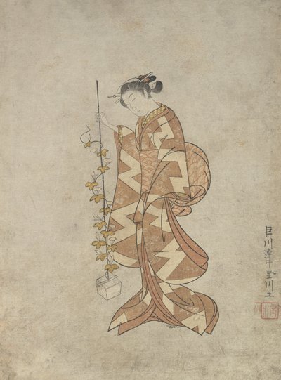 Modern Representation of the Poetess Kaga no Chiyo, ca. 1765., ca. 1765. alkotó: Suzuki Harunobu