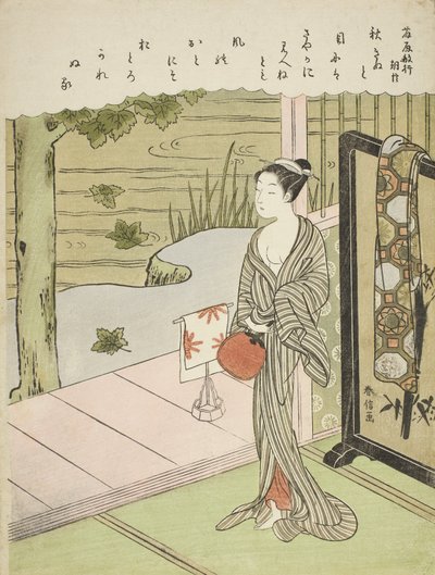 Fujiwara no Toshiyuki verse, a Harminchat halhatatlan költő című sorozatból, 1767-68 körül alkotó: Suzuki Harunobu