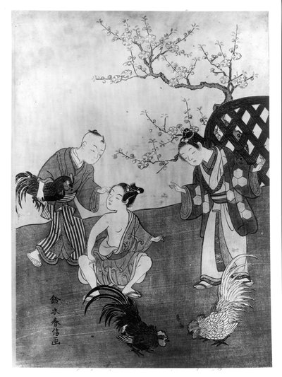 A kakasviadal (fatömb nyomat) alkotó: Suzuki Harunobu