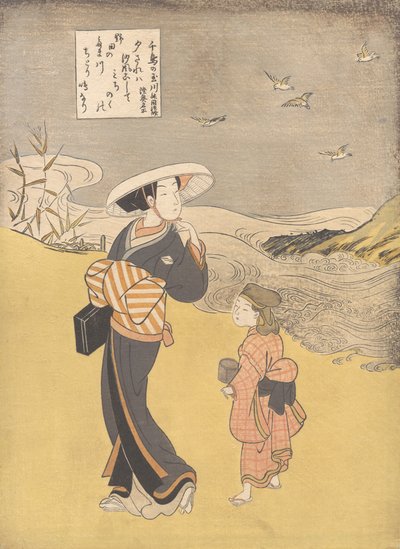 „The Jewel River of Plovers, a Famous Place in Mutsu tartomány”, az S... sorozatból, valószínűleg 1766. alkotó: Suzuki Harunobu