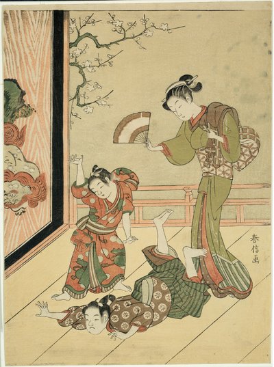 The Wrestling Match (Ushikawamaru és Benkei paródiája) alkotó: Suzuki Harunobu