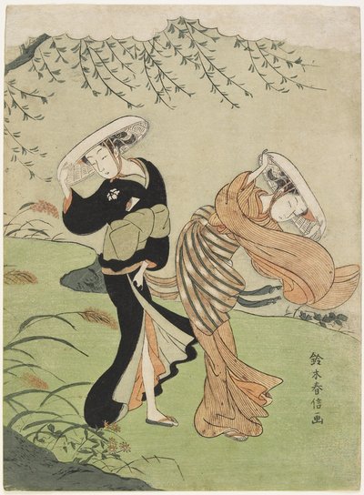 Két nő nagy szélben, c. 1767 alkotó: Suzuki Harunobu