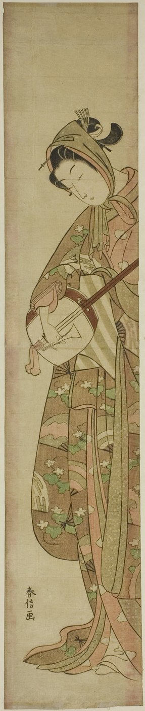 Nő játszik a Shamisenen alkotó: Suzuki Harunobu