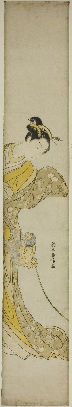 Nő kisállat majommal alkotó: Suzuki Harunobu