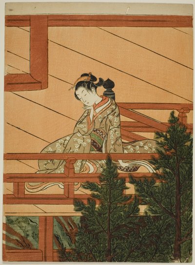 Fiatal nő ül a Kiyomizu-templom erkélyén alkotó: Suzuki Harunobu
