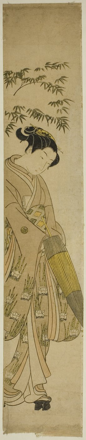 Fiatal nő séta a hóban alkotó: Suzuki Harunobu