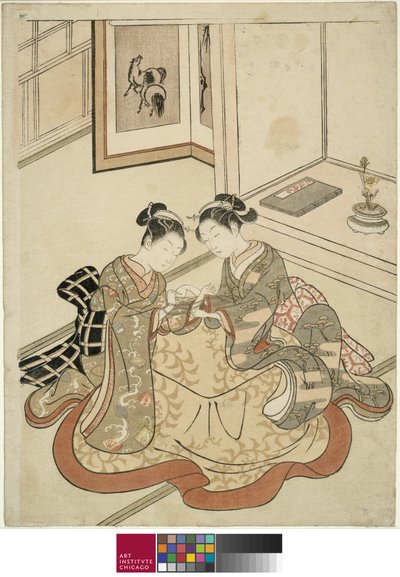 Fiatal nők, akik macska bölcsőjét játszák, 1767-68 körül alkotó: Suzuki Harunobu