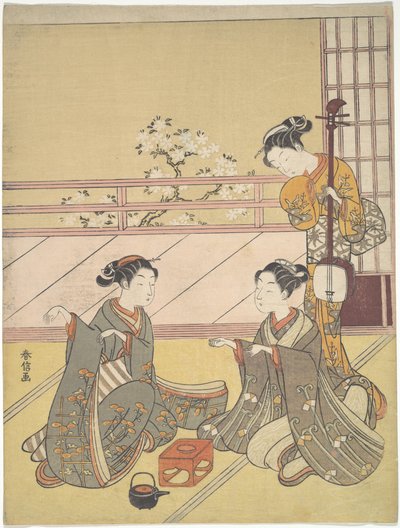 Kitsune-kent játszó fiatal nők (rókajáték) alkotó: Suzuki Harunobu