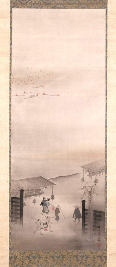 Yoshiwara és Shinagawa (tinta, szín és arany selyemen) alkotó: Suzuki Kiitsu