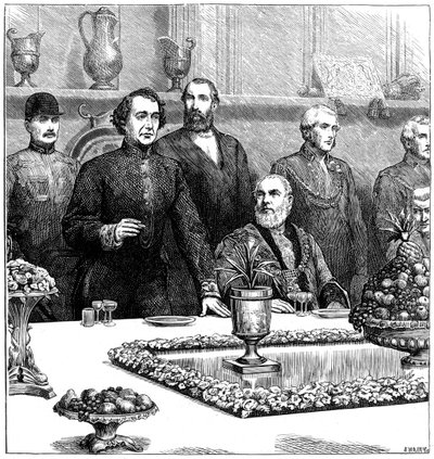 Lord Beaconsfield egy banketten a Guildhallban, 19. század végén, 1900 alkotó: Swain