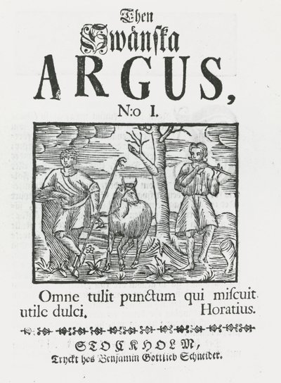 Első szám „Akkor Swänska Argus” alkotó: Swedish School