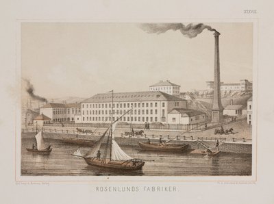 „Rosenlunds Fabriker” (Rosenlunds Factory), Rosenlunds, Stockholm, Svédország, 1840 körül (színes litho) alkotó: Swedish School