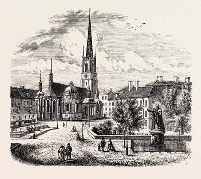 Riddarholmen templom, Riddarholmskyrka, Stockholm, Svédország (metszet) alkotó: Swedish School