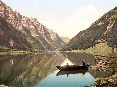 Klöntalersee, Glarus, Svájc, pub. 1900 körül alkotó: Swiss Photographer