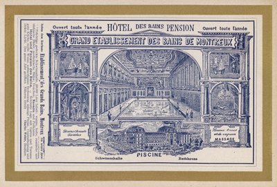 A Grand Etablissement Des Bains De Montreux hirdetése (metszet) alkotó: Swiss School