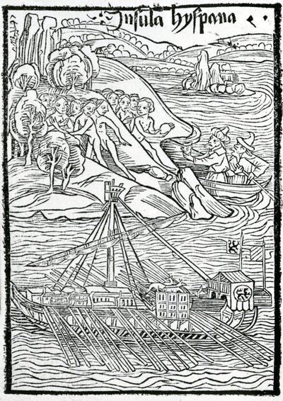 Columbus Caravel érkezése Hispaniola szigetére alkotó: Swiss School