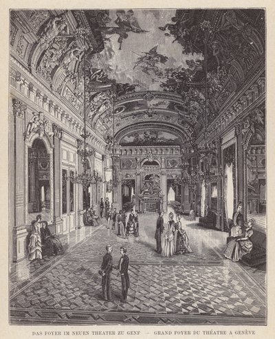 A genfi ​​Új Színház előcsarnoka, Grand Foyer du Theatre a Geneve (metszet) alkotó: Swiss School