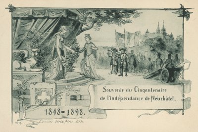 Ötven éves évfordulója annak, hogy Neuchatel 1848-ban köztársasággá nyilvánította magát a Svájci Államszövetségen belül (litho) alkotó: Swiss School