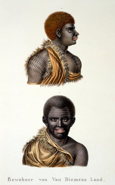 Van Diemans Land szülöttei, pl. Tasmania, az Ethnological Study of Various Racial Types from Various Continents, C.I. Brodtmann, 1824 alkotó: Swiss School