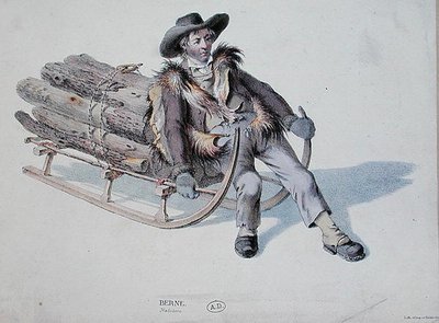 Szánkó a Berni kerületből, 19. század eleje (színes metszet) alkotó: Swiss School