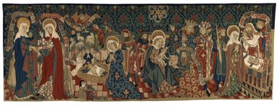 Gobelin hát, amely négy jelenetet ábrázol a Szűz életéből, Bázelből, 1450-75 körül (gyapjú és fehér vászon szálak) alkotó: Swiss School