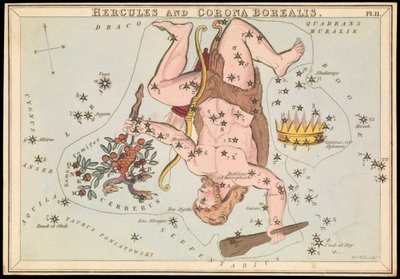 Hercules és Corona Borealis, 1825 körül (kártya, papír, szövet ) alkotó: Sydney Hall