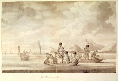 Add.23920, f.44 Új-zélandi halászat, 1770. január alkotó: Sydney Parkinson