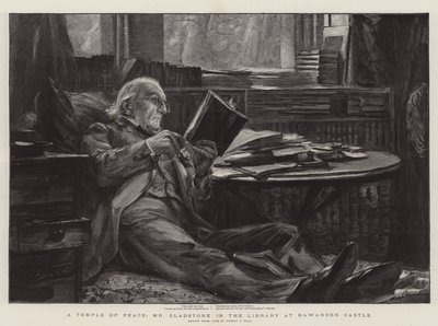 A béke temploma, Mr Gladstone a Hawarden kastély könyvtárában alkotó: Sydney Prior Hall