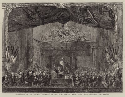 Voltaire centenáriumi ünnepsége a párizsi Gaite Színházban, Victor Hugo beszéde a találkozón alkotó: Sydney Prior Hall