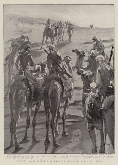 Barátságos arabok cserkészek hajnalban a Sarrastól délre fekvő dombokon alkotó: Sydney Prior Hall