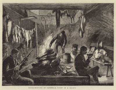 Jávorvadászat Kanadában, egy éjszaka a kunyhóban alkotó: Sydney Prior Hall