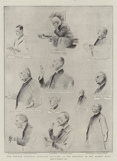 Az egyházi kongresszus, portrévázlatok az Albert Hallban tartott összejöveteleken alkotó: Sydney Prior Hall