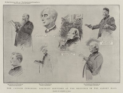 Az egyházi kongresszus, portrévázlatok a találkozókon az Albert Hall litho-ban alkotó: Sydney Prior Hall