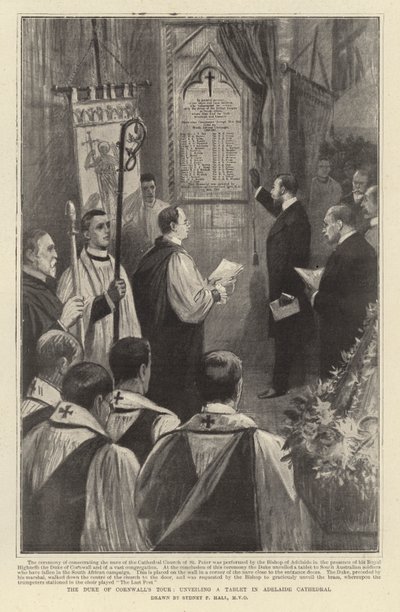 Cornwall herceg körútja, egy tábla leleplezése az Adelaide-i katedrálisban alkotó: Sydney Prior Hall